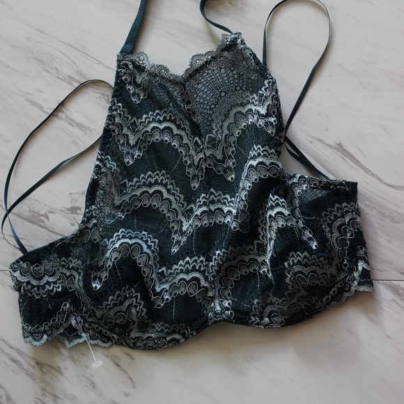 Free People Lace Underwire Blue Halter Bralette - Picture 2 of 5
